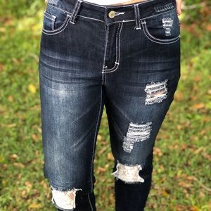Lace Distressed Jeans